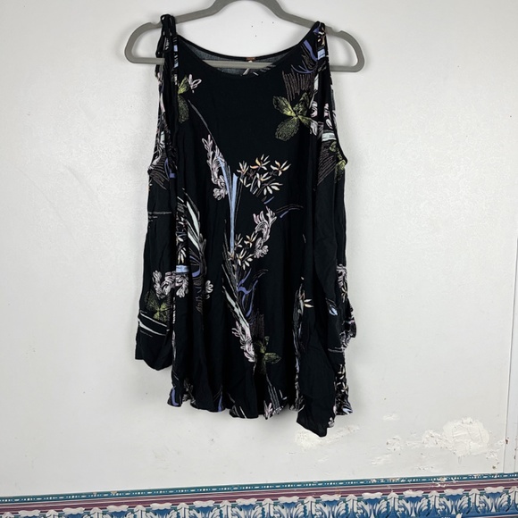 Free People Clear Skies Tunic Top Mini Dress Cold Shoulder Floral Small Black - Picture 2 of 12
